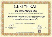 Certyfikat uczestnictwa w kursie Zastosowanie Techniki Łuków Segmentowych w Leczeniu Ortodontycznym