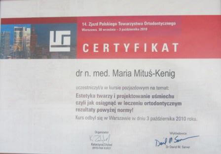 Certyfikat uczestwictwa w Zjeździe Polskiego Towarzystwa Ortodontycznego