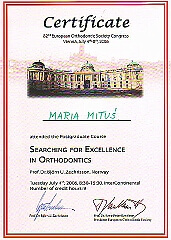 certyfikat ukończenia kursów o specjalizacji ortodontycznej