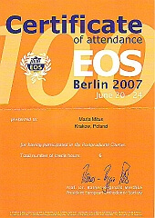 Certificate of attendance at conference EOS 2007
